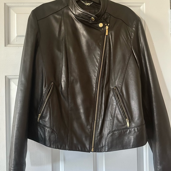 Cole Haan Black Quilted Leather Moto Jacket. Size large. - Picture 9 of 14